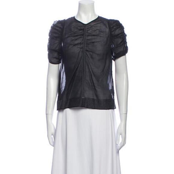 Ulla Johnson V-Neck Short Sleeve Top Black - S - Picture 1 of 7